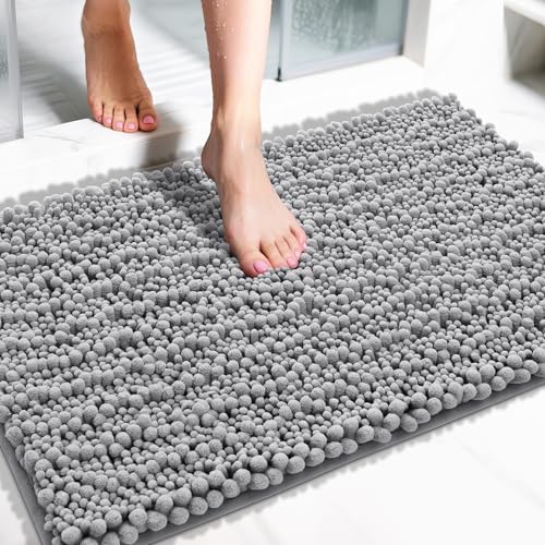 Yimobra Bathroom Rugs Non Slip Washable 32x20 Inch - Ultra Soft Absorbent Chenille Bath Mat, Quick Dry Shaggy Floor Carpet for Tub Shower, Gray Home Decor Accessories - color: Grey, size: 32" X 20"