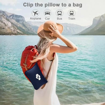 Travel Blanket and Pillow Compact, Premium Soft 2 in 1 Airplane Blanket with Soft Bag Pillowcase，Hand Luggage Sleeve and Backpack Clip (Navy) - color: Navy