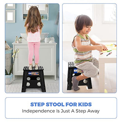 ACKO 2PACK Folding Step Stool - 13" Height Premium Heavy Duty Foldable Stool for Kids and Adults, Kitchen Garden Bathroom Stepping Stool (Black, 2PACK) - color: Black, size: 13 Inch-2 Pack