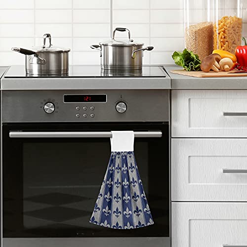 Vnurnrn Hand Towels for Kitchen 2 Pcs Hanging Kitchen Towels Set，Soft Absorbent Tea Bar Dish Cloths Bath Towel for Bathroom Laundry Room (Navy Blue Fleur De Lis) - color: Navy Blue Fleur De Lis