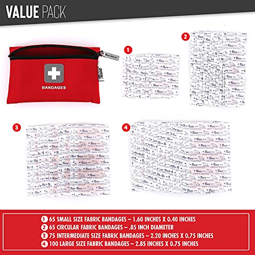 Thrive Fabric Adhesive Bandages Variety Pack - Zipper Pouch for Travel First Aid Kit - Waterproof & Latex-Free for Camping First Aid Kit - Multi-Size Strips for Medkit - Pack of 305, Red - style: 305 Bandages