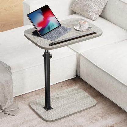 HUANUO TV Tray Table，Adjustable Height TV Tray with 360° Swivel & 90° Tilt, Sturdy Side Table with Anti-Slip Bar for Laptop, Eating, Space-Saving Side Table for Couch, Bedside, Living Room - color: Grey