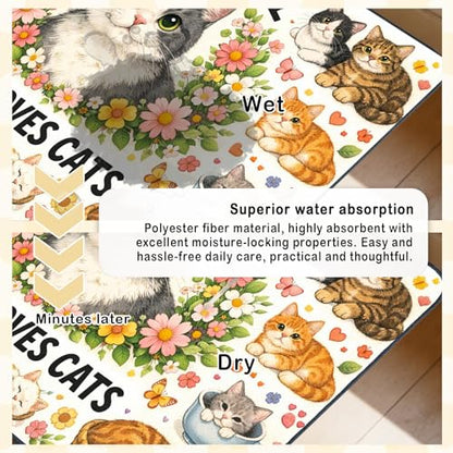 Nuxovilar Pet Dog Supplies Food Mat Floral Cat-Themed Polyester (23.62×17.71 inches) Bowl Water Spill Pad Feeding Gear for Home, Living Room, Pet Station - color: YE06002