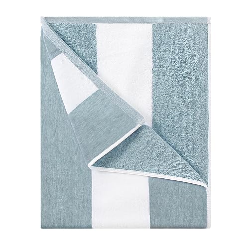 HENBAY Cotton Oversized Beach Towel - Large 70 x 35 Inch Pool Towel, Smoke Blue Striped Quick Dry Swimming Cabana Towel - color: Smoke Blue