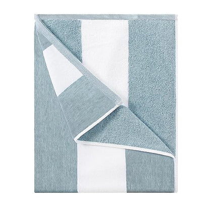 HENBAY Cotton Oversized Beach Towel - Large 70 x 35 Inch Pool Towel, Smoke Blue Striped Quick Dry Swimming Cabana Towel - color: Smoke Blue