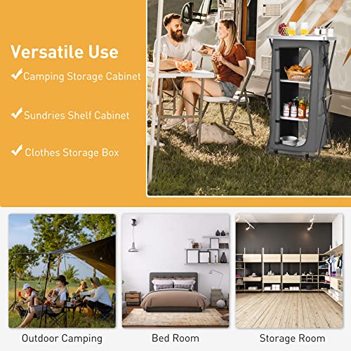 Goplus Folding Camping Storage Cabinet, Pop Up Outdoor Camping Kitchen Station with Large 3-Tier Storage Organizer, Carry Bag, Easy Set Up Portable Compact Camping Table for BBQ Picnic Backyard (47'') - size: 47''