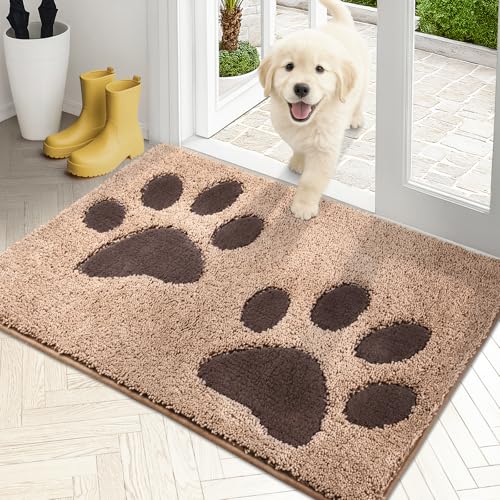 PURRUGS Dirt Trapping Door Mat 20" x 31.5", Non-Skid/Slip Machine Washable Microfiber Entryway Rug, Dog Doormat, Super Absorbent Welcome Mat for Muddy Wet Shoes and Paws, Beige - color: Beige, size: 20" X 31.5"