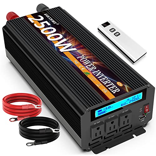 2500W Power Inverter 12V DC to AC 110V/120V (Peak) 5000W Converter 3 sockets car Inverter with Remote Control and LED Display 3.4A USB Port - size: 12v-2500W