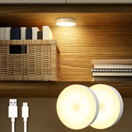 DAZZY DOT Rechargeable Puck Lights 2 Pack, Magnetic Tap Light 1000mAh Battery Powered, Warm Yellow, Dimmable Touch Light Stick on for Closet, Locker, Cabinet, Bedside, Kitchen - color: Warm Yellow
