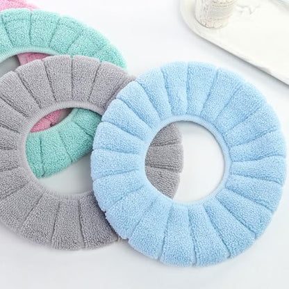 Bathroom Soft Thicker Warmer Stretchable Washable Cloth Toilet Seat Cover Pads 3PCS (Blue Green Gray) (Gray,Gray,Gray) - color: Gray,gray,gray