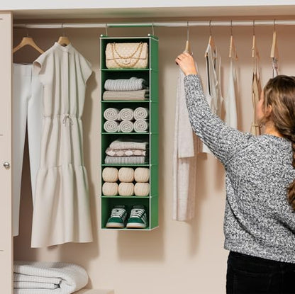 MAX Houser 6-Shelf Hanging Closet Organizer, Hanging Storage Shelves with 2 Sturdy Hooks Space-Saving for Bedroom, Foldable (Green) - color: Green