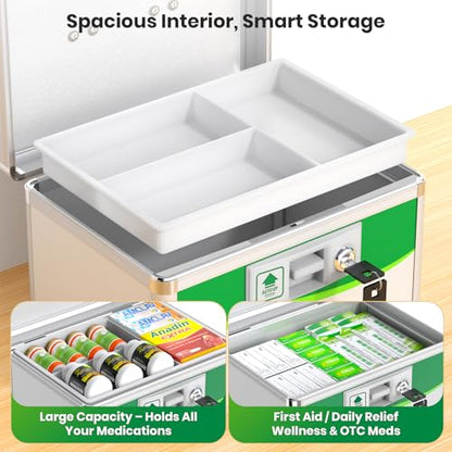Medicine Lock Box with Keys, Small 10x6.9x6.9in, Aluminum Child-Safe Lock | Child-safe key lock, sturdy aluminum frame, anti-slip base, removable ABS tray, rust-proof handle, reinforced edges - size: Small-10inch
