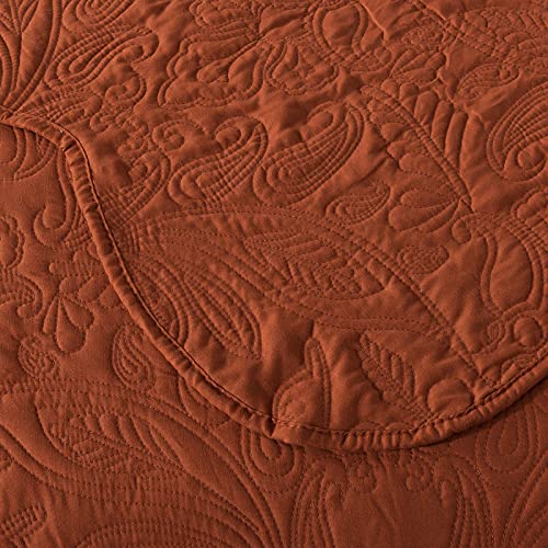 HoneiLife Queen Quilt Bedding Set - 3 Piece Microfiber Quilt Sets Lightweight Bedspreads Reversible Coverlets Retro Bed Cover Paisley Pattern Bedding Set All Season Quilts-Rust - color: Rust, size: Queen/Full-90"x96"