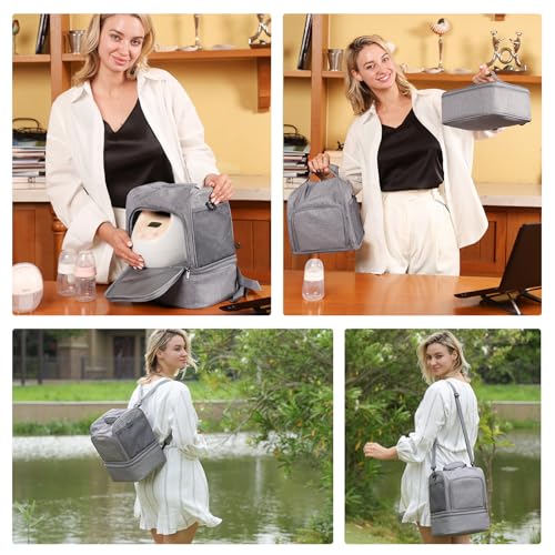 NCVI Breast Pump Bag, Double Layer Removable Pump Bag for Spectra S1, S2, Medela, Breast Pump Backpack with Ice Pack, Insulated Breast Milk Cooler Bag for Working Nursing Moms, Grey - color: Dark Grey