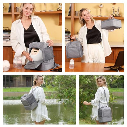 NCVI Breast Pump Bag, Double Layer Removable Pump Bag for Spectra S1, S2, Medela, Breast Pump Backpack with Ice Pack, Insulated Breast Milk Cooler Bag for Working Nursing Moms, Grey - color: Dark Grey