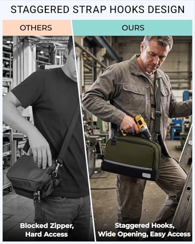 2 Pack Small Tool Bags Zipper Pouch for Organizing, with Adjustable Shoulder Strap & Carabiner, Utility Small Tool Pouch with Multi Pocket Compartments and Label Area (12" & 10") - color: Blue/Green