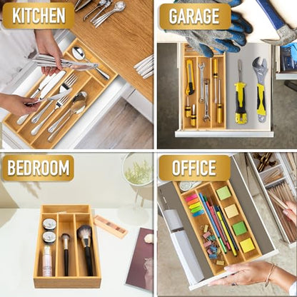 Silverware Organizer - Bamboo Kitchen Drawer Utensil Holder with 4 Slots (Natural) - color: Natural, size: 4 Slots
