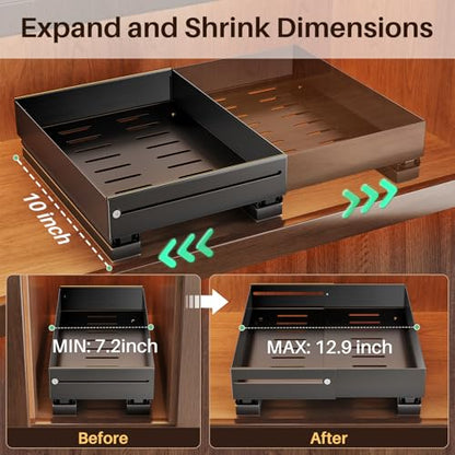 SNTD Pull Out Spice Rack for Upper Cabinet - Expandable Organizer with Smooth Ball Bearing Slides, No Drill Mounting Spice Storage for Kitchen (1 Pack, 7.2" to 12.9" W X 10" D X 2.2" H) - size: 7.2"W X 10"D X 2.2"H
