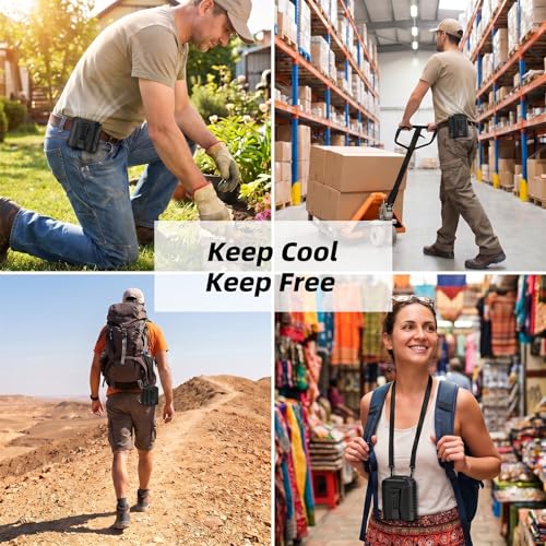 Portable Waist Fan,14000RPM Belt Fan,12000mAh Rechargeable Clip on Fan,5 Speeds LED Display,USB Powerbank SOS Light for Outdoor Work, Theme Park Football Camping Hiking(Tactic Brown)