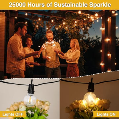 ZJOJO Solar Outdoor String Lights Waterproof, 50FT G40 Globe Patio Lights String Lights Solar Powered with 25 Edison Bulbs 2700K Shatterproof Hanging Lights for Porch Backyard Pergola Bistro - size: 50FT-25(Solar)