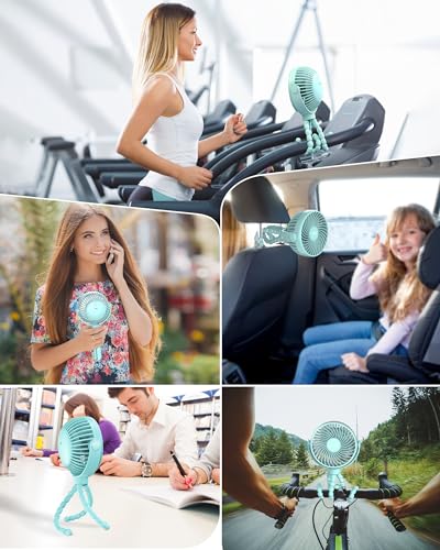 Coohea Stroller Fan Clip on for Baby, 4000mAh Rechargeable Battery Operated, Flexible Tripod, 3 Wind Speed, 360° Rotatable, Small Cooling Portable Fan for Car Seat Crib Bike Travel Beach, Blue - color: Blue