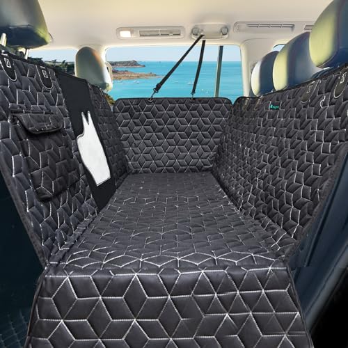Meginc Dog Car Seat Cover for Back Seat, 56" Waterproof Dog Car Hammock with Mesh Window and Side Flaps, 600D Oxford Fabric Pet Seat Protector for Cars, SUVs & Mid-Size Trucks, Black - color: Hammock-Black, size: Medium-54"