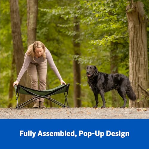 Coolaroo On-The-Go Elevated Dog Bed Kit – Portable & Cooling Travel Cot with HeatShield Fabric for Medium Dogs, Lightweight & Compact, Includes Matching Carry Bag & Everglade Green Bonus Cover, Medium - color: Everglade Green, style: Medium