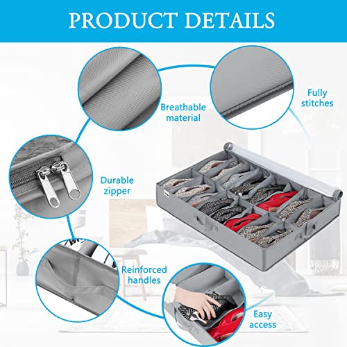INAYA Under Bed Shoe Storage Organizer 2 Pack, Fits 32 Pairs, Large Underbed Shoe Box Storage Containers, Clear Foldable Shoes Organizer Under the Bed Sturdy Structure with Hard Bottom Support - size: 16+16 Cells (Hard Bottom Support)