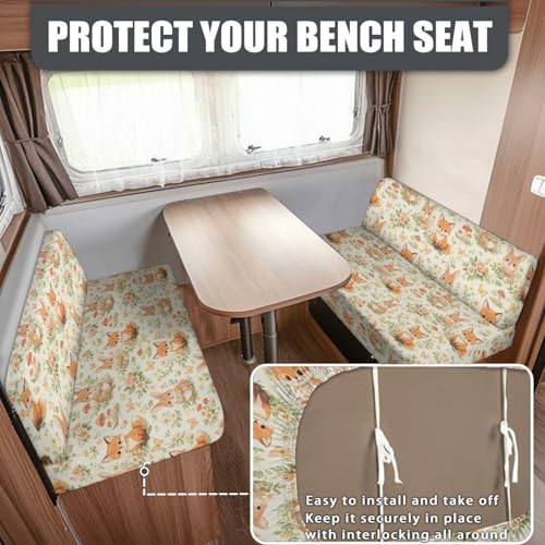 Fox Rabbit Mushroom Floral Print RV Dinette Cushion Covers Camper Sofa Cushion Cover Stretchable RV Dinette Seat Covers 2Pcs with Backrest & Bench Cover 2Sets - color: Fox Rabbit Mushroom Floral