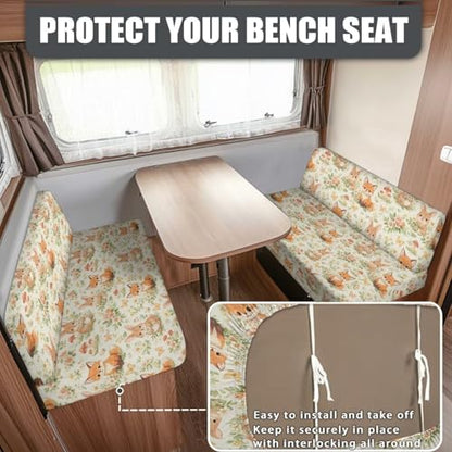 Fox Rabbit Mushroom Floral Print RV Dinette Cushion Covers Camper Sofa Cushion Cover Stretchable RV Dinette Seat Covers 2Pcs with Backrest & Bench Cover 2Sets - color: Fox Rabbit Mushroom Floral