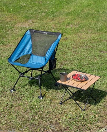 iClimb Ultralight Compact Camping Folding Beach Chair with Anti-Sinking Large Feet and Back Support Webbing (Blue - Square Frame - 2PC) - color: Blue (Square Frame)