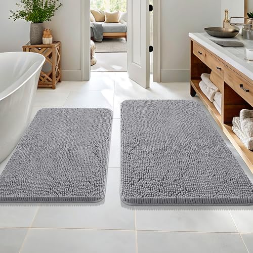 OLANLY Bathroom Rugs Sets 2 Piece, Soft Absorbent Chenille Bath Mats Area Rug Set, Non-Slip, Quick Dry, Machine Washable Bath Mats for Bathroom, Home Decor Accessories (36"x24"+30"x20", Grey) - color: Grey, size: 36" X 24" + 30" X 20"