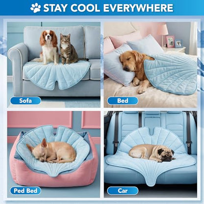 PetAmi Dog Cooling Mat, Ginkgo Leaf Shape, Pet Pad with Cooling Nylon & Soft Fleece, Q-Max > 0.4 Reversible All Season Blanket for Dogs & Cats, Medium 44x49 in, Light Blue - color: Baby Blue, size: Medium