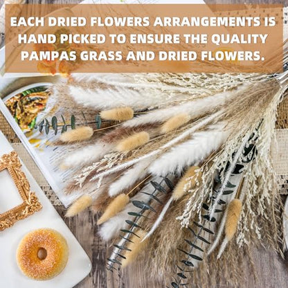 Boho Decor Pampas Grass and Eucalyptus Bouquet,7Kinds Dried Flowers,pompas Grass Dried Flowers Arrangement for Centerpiece Table ,Wedding,Home,Room,Rustic Decor