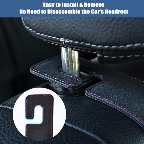 Amooca Car Seat Back Hook Universal Auto Storage Hanger Suede with Metal Car Seat Organizer for Handbag Purse Coat Umbrellas Grocery Bags 2 Pack Black - color: Black