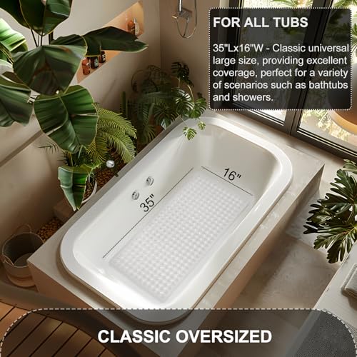 TEESHLY Bath Mat for Tub & Shower, Non Slip Soft Bathmat with Suction Cups & Drain Holes, Machine Washable Bathtub Floor Liner Mats for Bathroom, 35x16 Inch, Clear - color: Clear