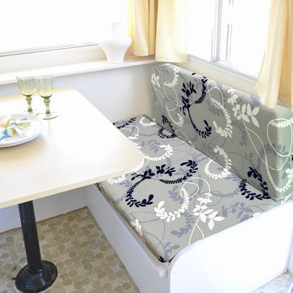 RV Dinette Cushion Covers, Printed Camper Cushion Slipcovers, Washable Anti Slip Stretch Fabric (Gray Leaves) - color: Grey White, size: 1 Bench Cover & 1 Backrest Cover