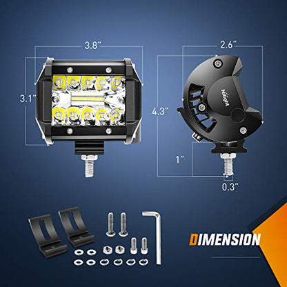 Nilight 2PC 4Inch Triple Row Led Light Pods 60W Flood Spot Combo 6000LM 2Pcs 6.5 Inch 120W Triple Row Light Bar Flood Spot Combo 12000LM Driving Boat Off Road Trucks Lights 2 Years Warranty (ZH042) - color: Led Pods+ Wiring +Tube Clamp, size: Led Pods