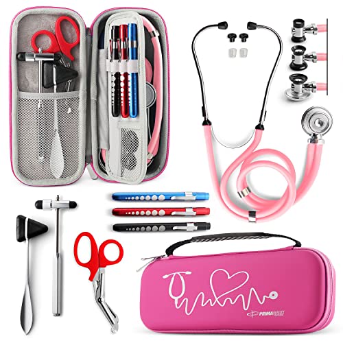 Primacare KB-9397-PK Stethoscope Case, Supplies Included, Pink with Multiple Compartments, Portable and Lightweight First Aid Kit Bag with Vital Medical Supplies, Nursing Accessories for Nurses - color: Pink