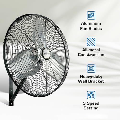 Hurricane 30" Pro Commercial Grade Oscillating Wall Mount Fan, Black - Heavy-Duty All-Metal Corded Electric Air Cooling Unit for Home, Garage, Greenhouse, or Workshop - style: 30" Pro Commercial Grade