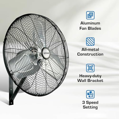 Hurricane 30" Pro Commercial Grade Oscillating Wall Mount Fan, Black - Heavy-Duty All-Metal Corded Electric Air Cooling Unit for Home, Garage, Greenhouse, or Workshop - style: 30" Pro Commercial Grade