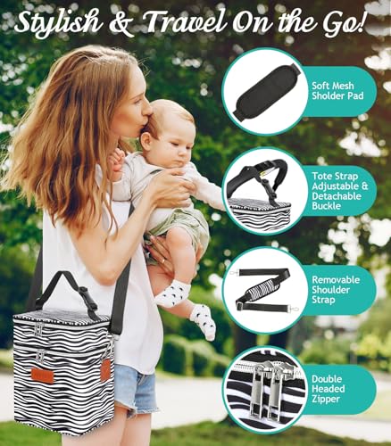 PIIOSER Breastmilk Cooler Bag with Ice Pack, Fits 6 Baby Bottles Up to 9 Oz, Stylish Baby Cooler Travel Bags with Shoulder Strap, Double Deck & Leakproof for Nursing & Working Moms(Zebra Printed) - color: Zebra