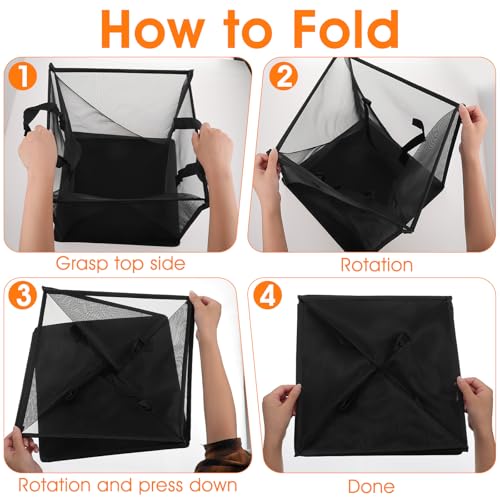 4 Pcs Pop Up Laundry Baskets - Mesh Collapsibles Laundry Hampers Storage with Handle - Foldable for Washing Storage, Great for The Kids Room, College Dorm, Travel Organizer (Black)