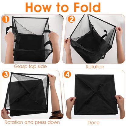 4 Pcs Pop Up Laundry Baskets - Mesh Collapsibles Laundry Hampers Storage with Handle - Foldable for Washing Storage, Great for The Kids Room, College Dorm, Travel Organizer (Black)