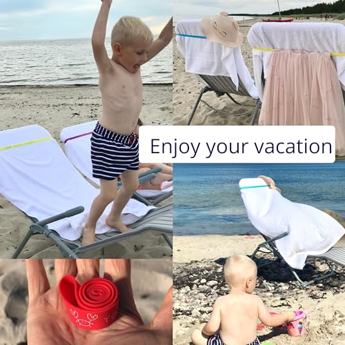 Towel Crabber Towel Bands (6-Pack), Beach Pool & Cruise Chairs, Extra Durable, Cruise Ship & Beach Essentials, Alternative to Beach Towel Clips (3 Regular + 3 Glow in The Dark) - color: Pink, Orange, Yellow, Green, Blue, Purple