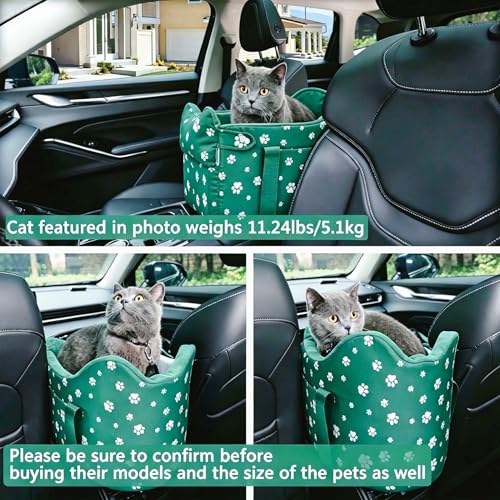 Center Console Dog Car Seat Safe Travel for Small Dogs Under 15 lbs Detachable Washable Pet Carrier with Storage Pockets & Safety Leash (Wilderness Green) - color: Wilderness Green