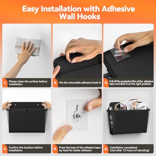 2 Pack Wall Hanging Storage Organizer, Wall Pocket Hanging Bag with Large Pockets & Sticky Adhesive Tape Wall Mounted Storage Door organizer for RV Camper Kitchen Office Black