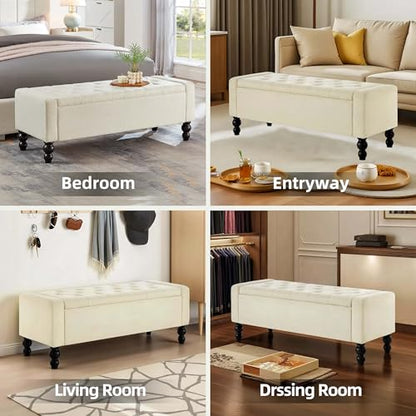 50" W Storage Ottoman Bench with Safety Hinge, Load up to 660 lb Ottoman with Storage, Upholstered Tufted Entryway Bench with Seating for Living Room, Bedroom, (Beige) - color: Beige