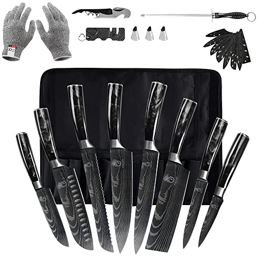 FULLHI Knife Set, 14pcs Japanese Knives Set, Multiple Colour Premium German Stainless Steel Chef Knife Set - color: Black, size: 14 Piece Knife Set