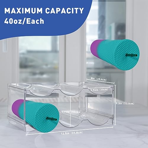 Stackable Water Bottle Organizer for Cabinet, Plastic Bottle Holder Designed for Starbucks Studded Tumblers up to 40oz, Plastic Cup Holder&Wine Rack for Pantry,Cupboard- 2 Layers Hold 6 Bottles - size: 2 layers